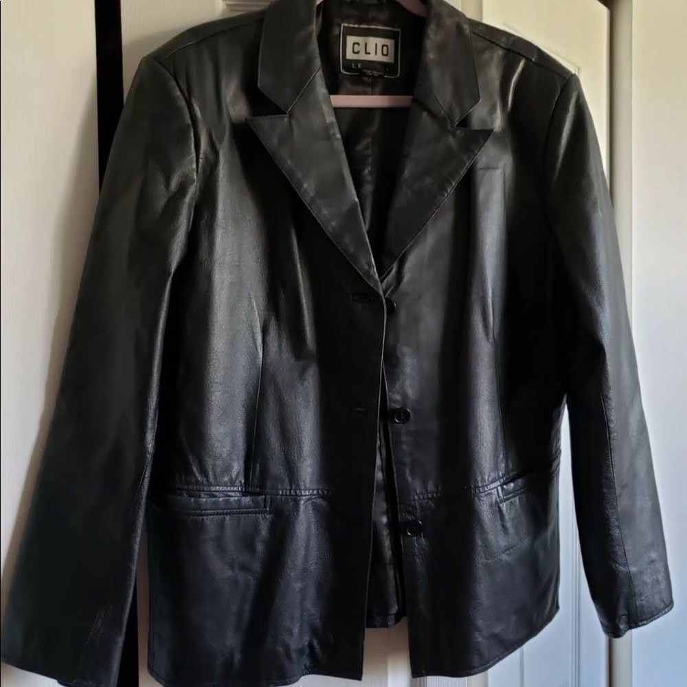 CLIO Black Leather Jacket - Size Small